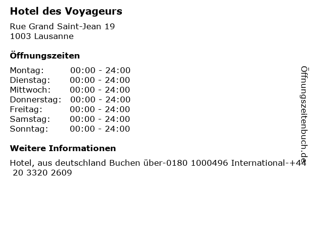 Hotel des Voyageurs in Lausanne: Adresse und Öffnungszeiten