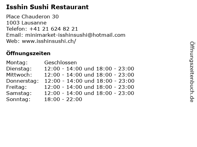 Isshin Sushi in Lausanne: Adresse und Öffnungszeiten