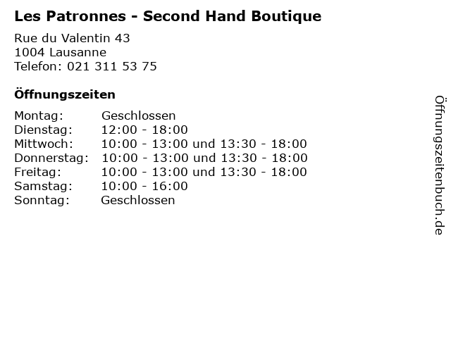 Les Patronnes - Second Hand Boutique in Lausanne: Adresse und Öffnungszeiten