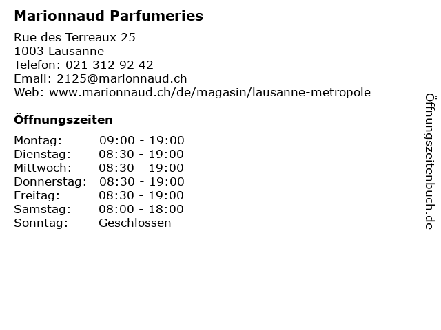 Marionnaud Parfumeries in Lausanne: Adresse und Öffnungszeiten