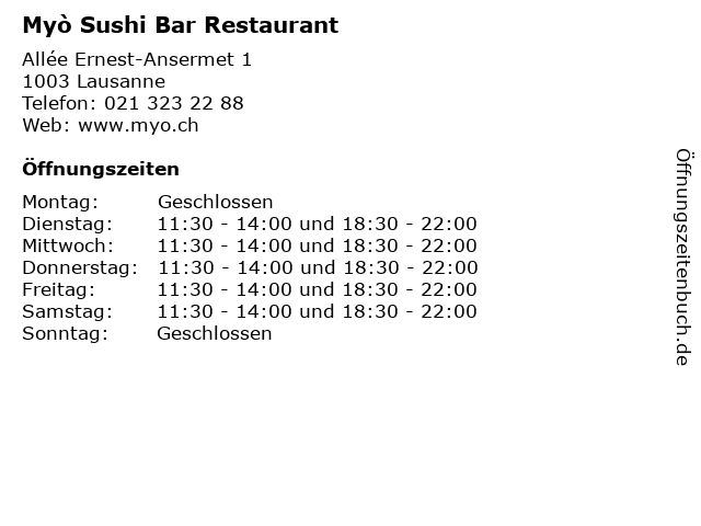 Myò Sushi Bar in Lausanne: Adresse und Öffnungszeiten