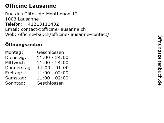 Officine Lausanne in Lausanne: Adresse und Öffnungszeiten