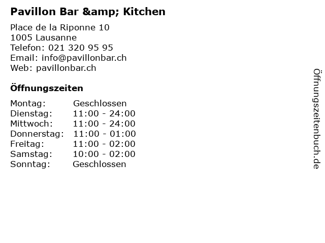Pavillon Bar & Kitchen in Lausanne: Adresse und Öffnungszeiten