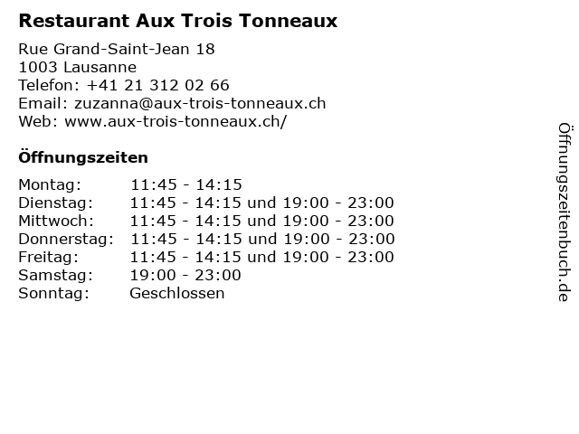 Restaurant Aux Trois Tonneaux in Lausanne: Adresse und Öffnungszeiten