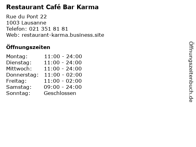 Restaurant Café Bar Karma in Lausanne: Adresse und Öffnungszeiten