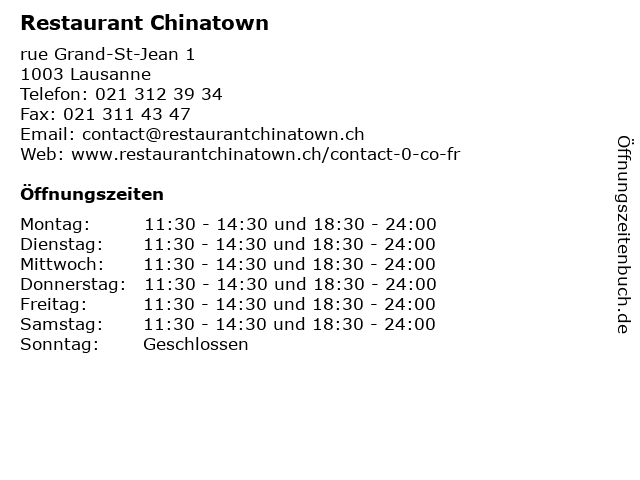 Restaurant Chinatown in Lausanne: Adresse und Öffnungszeiten