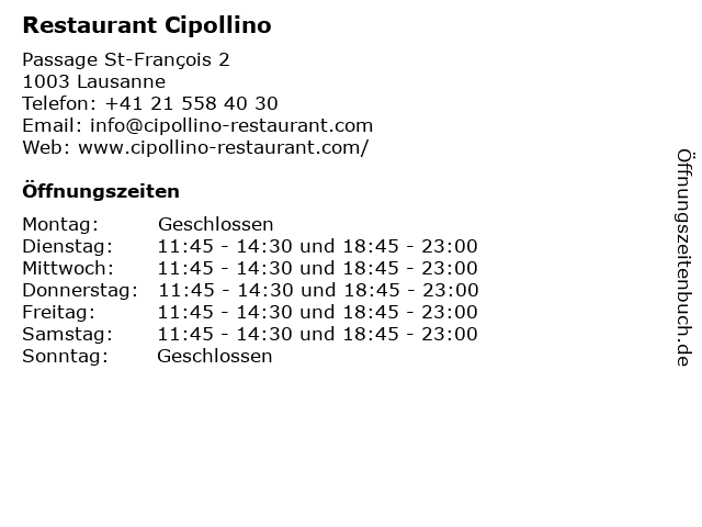 Restaurant Cipollino in Lausanne: Adresse und Öffnungszeiten