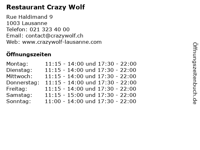 Restaurant Crazy Wolf in Lausanne: Adresse und Öffnungszeiten