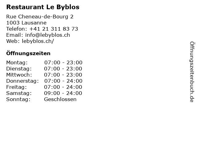 Restaurant Le Byblos in Lausanne: Adresse und Öffnungszeiten