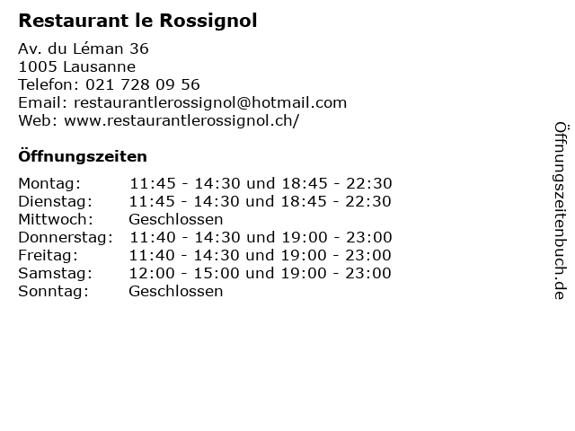 Restaurant le Rossignol in Lausanne: Adresse und Öffnungszeiten