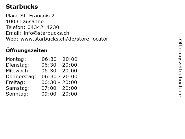 Starbucks Coffee Switzerland AG in Lausanne: Adresse und Öffnungszeiten