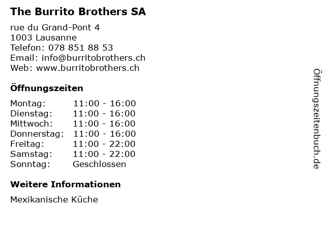 The Burrito Brothers SA in Lausanne: Adresse und Öffnungszeiten