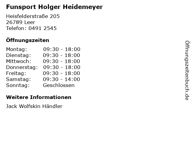 Funsport Holger Heidemeyer in Leer: Adresse und Öffnungszeiten