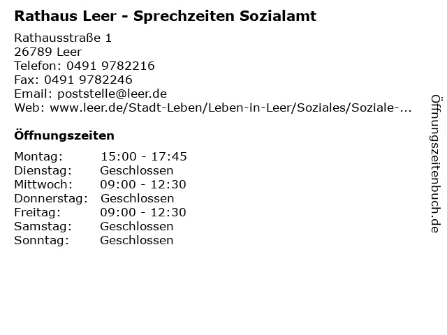 Rathaus Leer - Sprechzeiten Sozialamt in Leer: Adresse und Öffnungszeiten