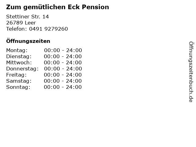 Zum gemütlichen Eck Pension in Leer: Adresse und Öffnungszeiten