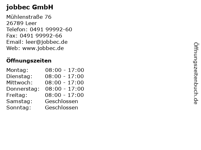 jobbec GmbH in Leer: Adresse und Öffnungszeiten