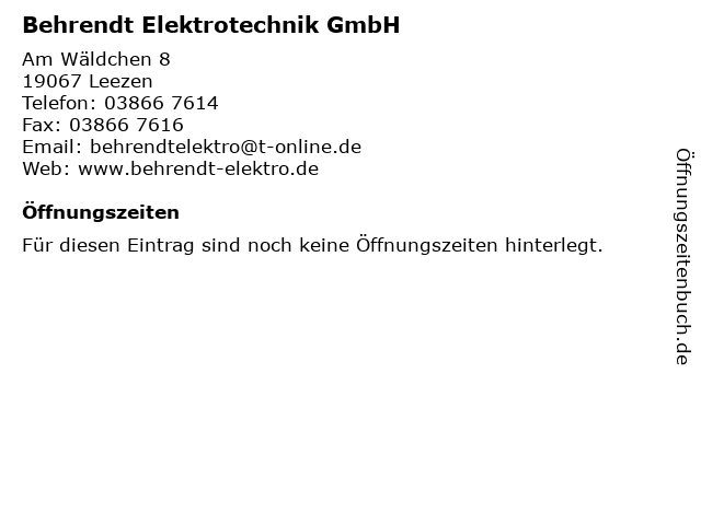Behrendt Elektrotechnik GmbH in Leezen: Adresse und Öffnungszeiten