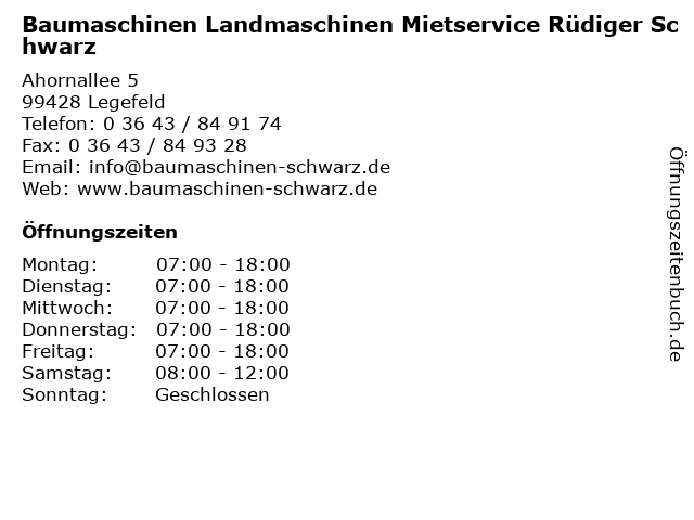 Baumaschinen Landmaschinen Mietservice Rüdiger Schwarz in Legefeld: Adresse und Öffnungszeiten