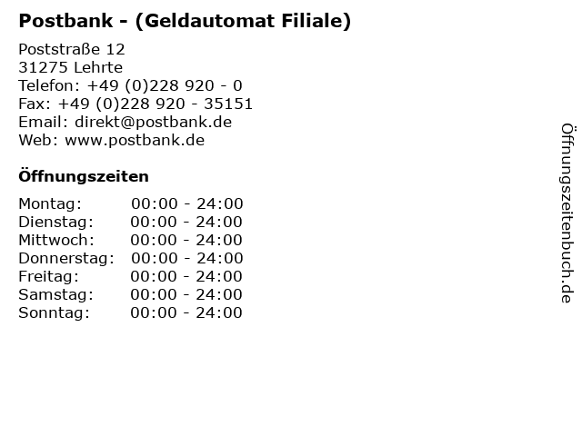 Postbank - (Geldautomat Filiale) in Lehrte: Adresse und Öffnungszeiten