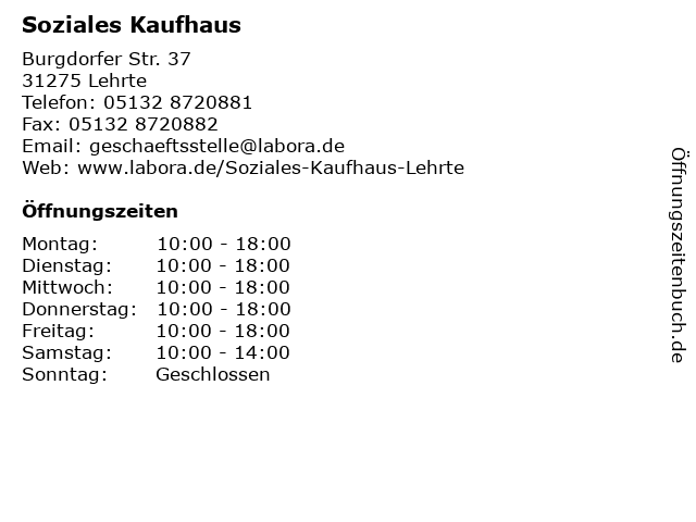 Soziales Kaufhaus in Lehrte: Adresse und Öffnungszeiten