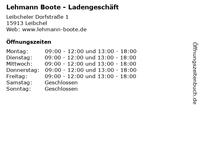 Lehmann Boote - Ladengeschäft in Leibchel: Adresse und Öffnungszeiten