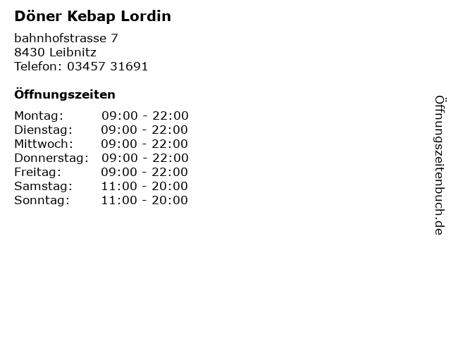 Döner Kebap Lordin in Leibnitz: Adresse und Öffnungszeiten