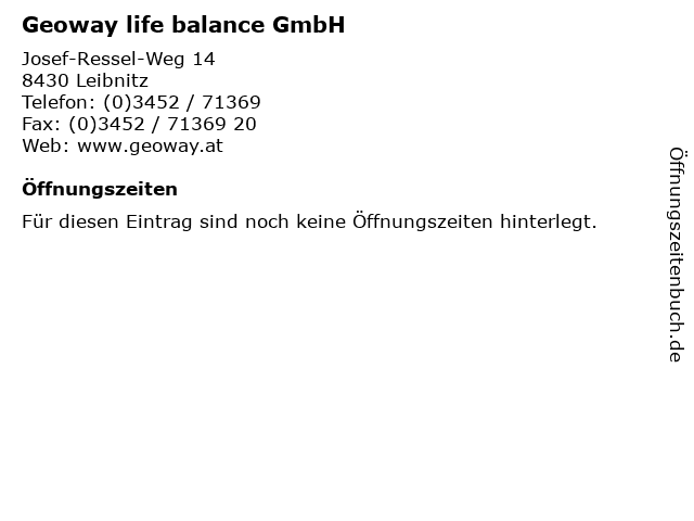 Geoway life balance GmbH in Leibnitz: Adresse und Öffnungszeiten