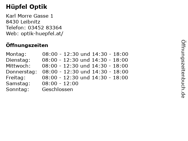 Hüpfel Optik in Leibnitz: Adresse und Öffnungszeiten
