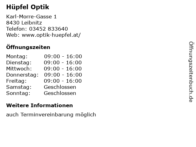 Hüpfel Optik in Leibnitz: Adresse und Öffnungszeiten