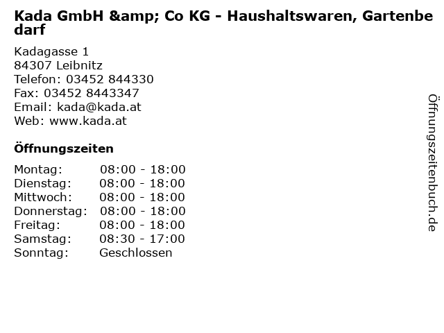 Kada GmbH & Co KG - Haushaltswaren, Gartenbedarf in Leibnitz: Adresse und Öffnungszeiten