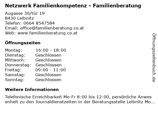 Netzwerk Familienkompetenz - Familienberatung in Leibnitz: Adresse und Öffnungszeiten