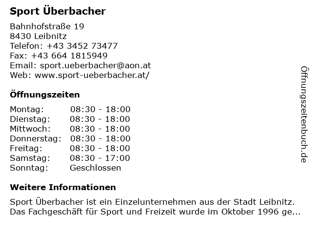 Sport Überbacher in Leibnitz: Adresse und Öffnungszeiten