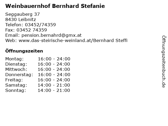 Weinbauernhof Bernhard Stefanie in Leibnitz: Adresse und Öffnungszeiten