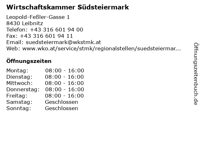 Wirtschaftskammer Südsteiermark in Leibnitz: Adresse und Öffnungszeiten
