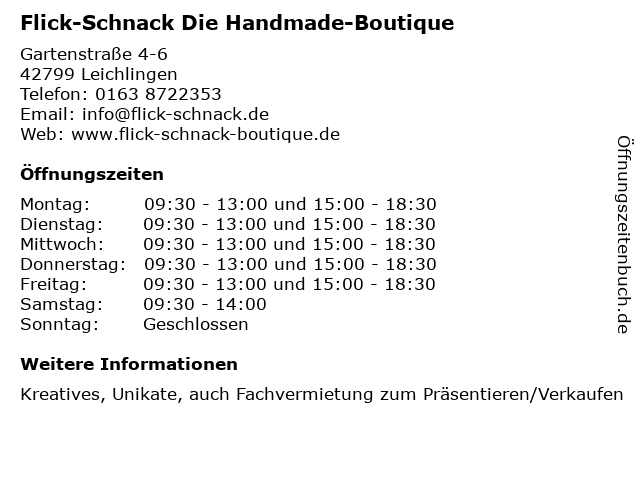 Flick-Schnack Die Handmade-Boutique in Leichlingen: Adresse und Öffnungszeiten