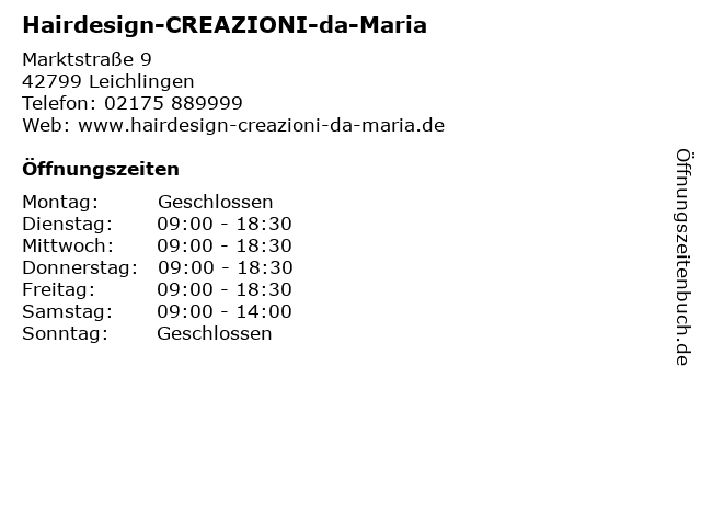 Hairdesign-CREAZIONI-da-Maria in Leichlingen: Adresse und Öffnungszeiten