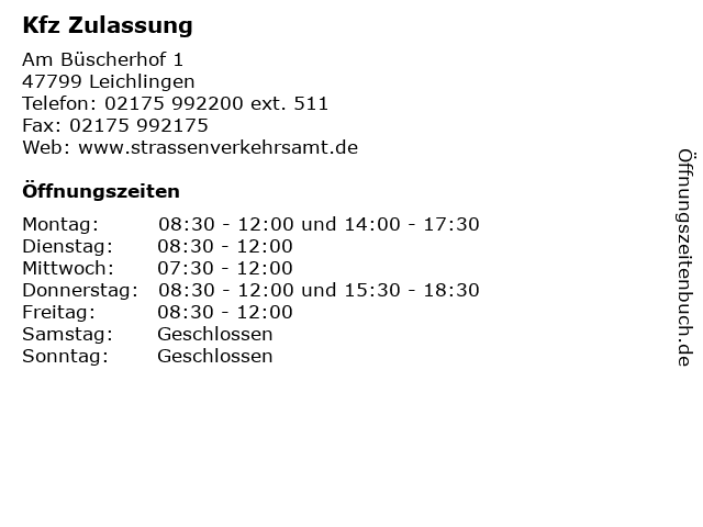 Kfz Zulassung in Leichlingen: Adresse und Öffnungszeiten