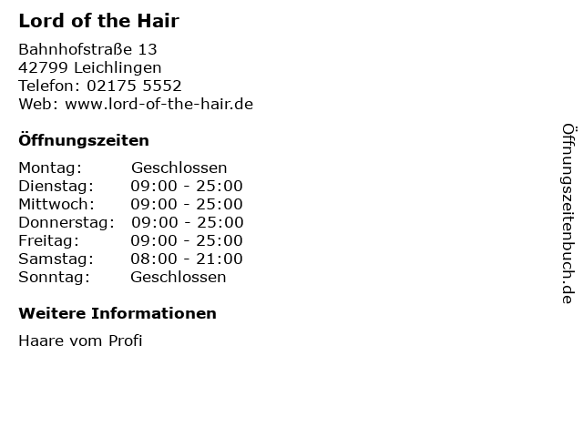 Lord of the Hair in Leichlingen: Adresse und Öffnungszeiten