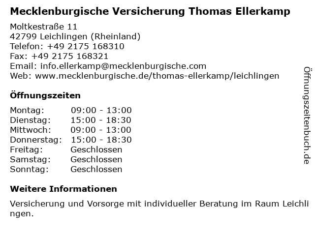 Mecklenburgische Versicherungsgruppe - Generalvertretung Thomas Ellerkamp in Leichlingen: Adresse und Öffnungszeiten
