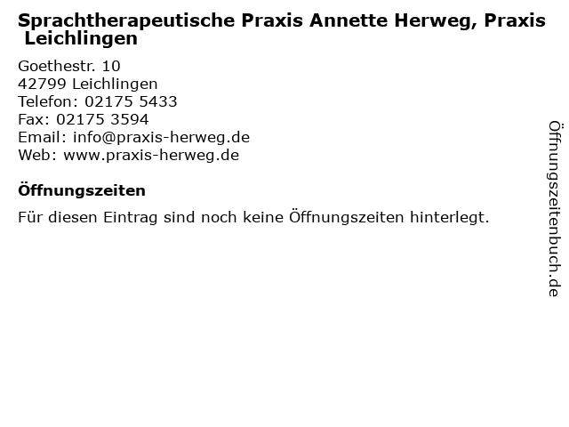 Sprachtherapeutische Praxis Annette Herweg, Praxis Leichlingen in Leichlingen: Adresse und Öffnungszeiten