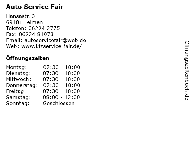 Auto Service Fair in Leimen: Adresse und Öffnungszeiten