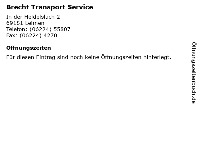 Brecht Transport Service in Leimen: Adresse und Öffnungszeiten