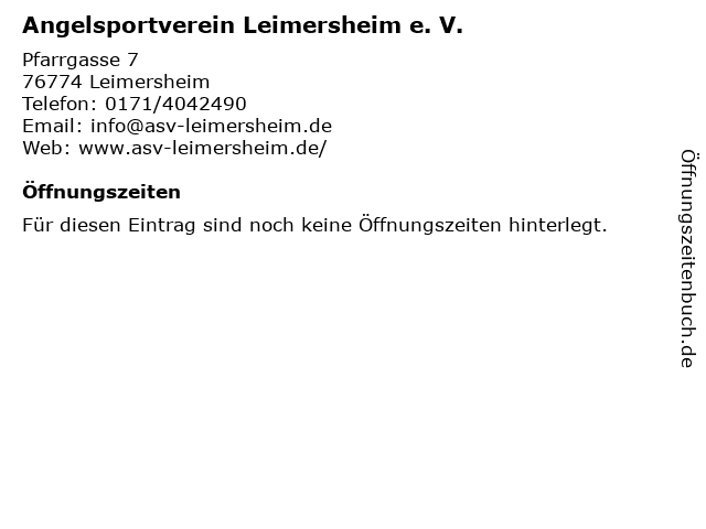 Angelsportverein Leimersheim e. V. in Leimersheim: Adresse und Öffnungszeiten