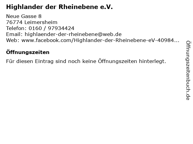 Highlander der Rheinebene e.V. in Leimersheim: Adresse und Öffnungszeiten