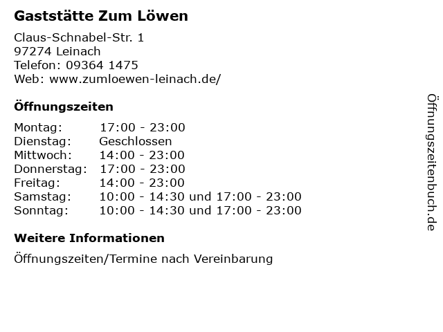 Gaststätte Zum Löwen in Leinach: Adresse und Öffnungszeiten
