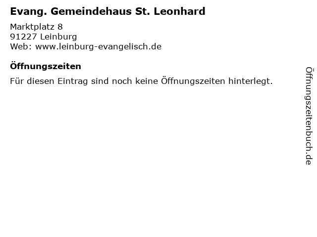 Evang. Gemeindehaus St. Leonhard in Leinburg: Adresse und Öffnungszeiten