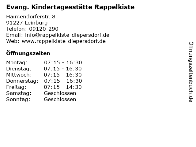 Evang. Kindertagesstätte Rappelkiste in Leinburg: Adresse und Öffnungszeiten