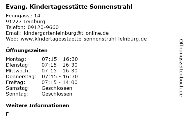 Evang. Kindertagesstätte Sonnenstrahl in Leinburg: Adresse und Öffnungszeiten
