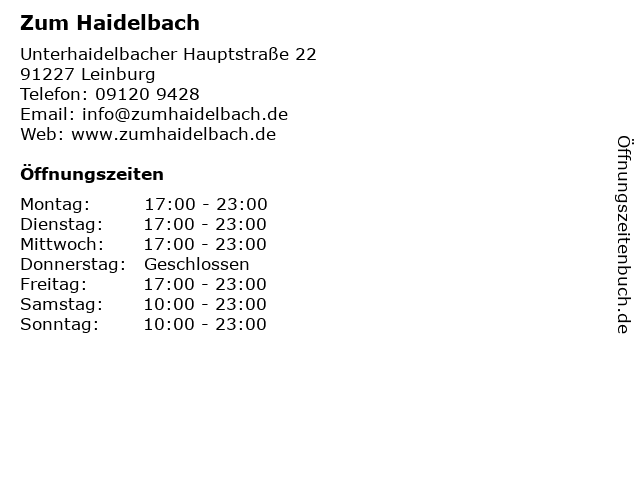 Zum Haidelbach in Leinburg: Adresse und Öffnungszeiten