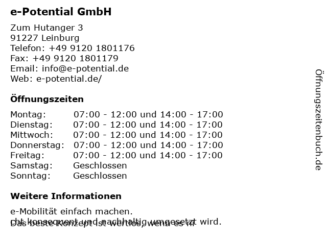 e-Potential GmbH in Leinburg: Adresse und Öffnungszeiten